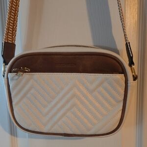 Bostanten Cream and Brown Crossbody Women's Bag 6" X 9" Gusset 2.50"